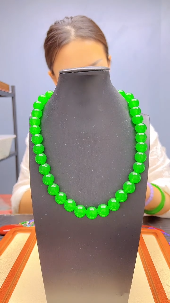 翡翠14K金镶嵌颈饰沉白diy颈饰14mm项链