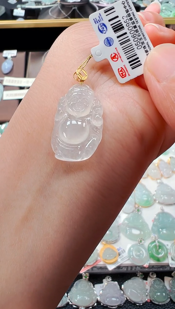 【闪购商品】翡翠吊坠(不含链)18K金镶嵌财神爷吊坠952