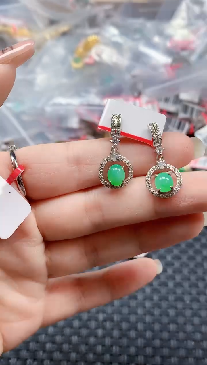 银S925镶嵌戒指翡翠天然A货缅甸翡翠