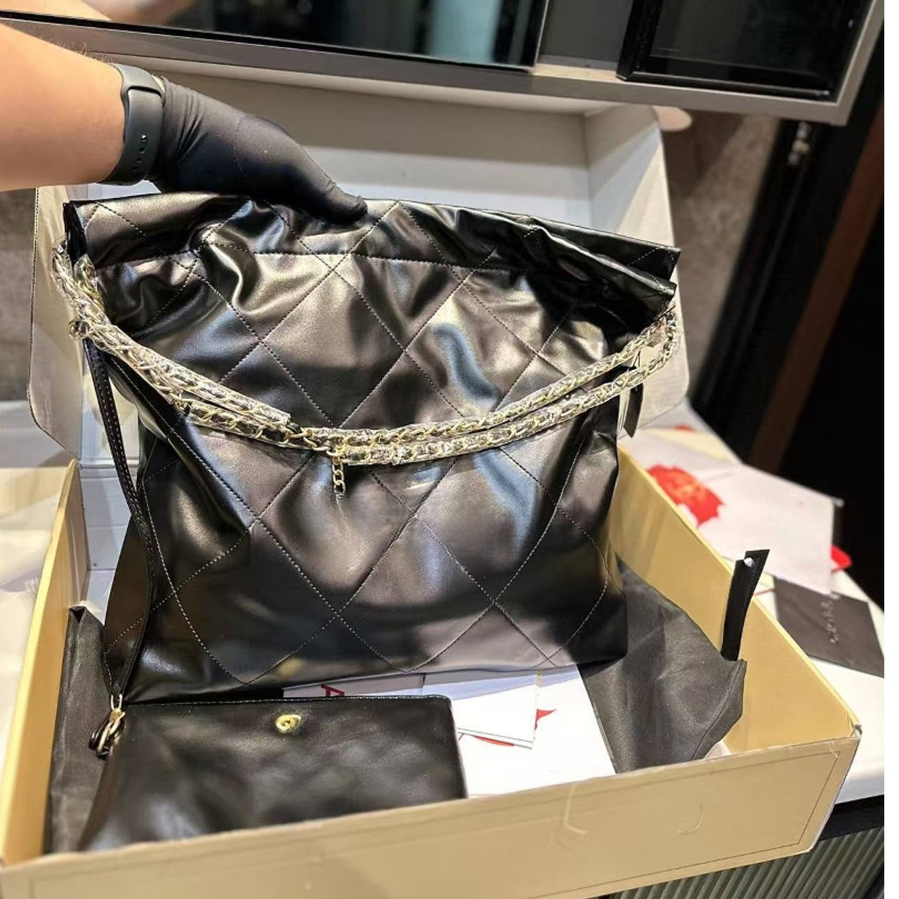 【垃圾袋】珍珠链迷你垃圾袋单肩百搭腋下单肩链条斜挎包