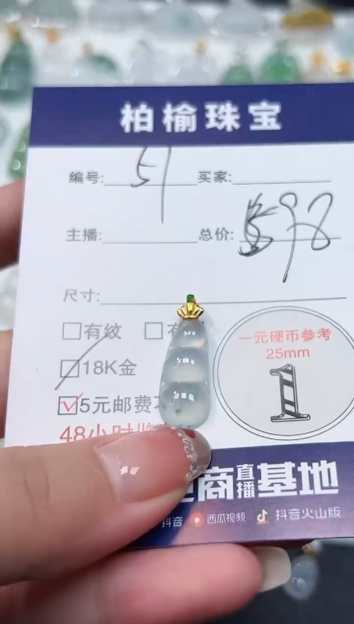 【闪购商品】翡翠颈饰18K金镶嵌51豆子