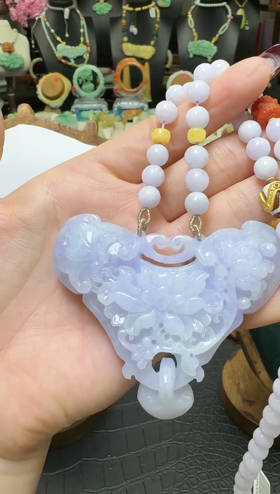 【闪购商品】翡翠颈饰未镶嵌天然紫翡花开富贵