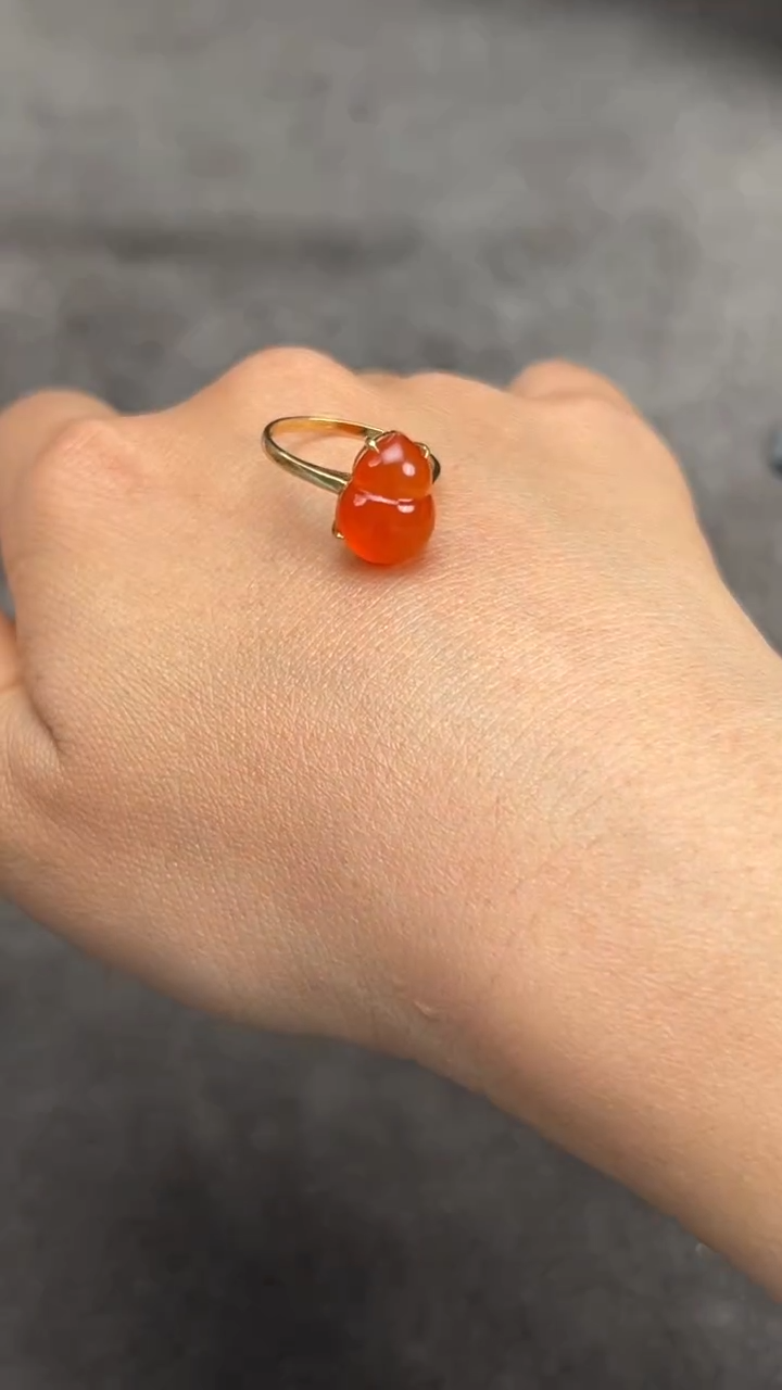 【闪购商品】南红玛瑙戒指18K金镶嵌原矿无优化河湾冰红葫芦戒指