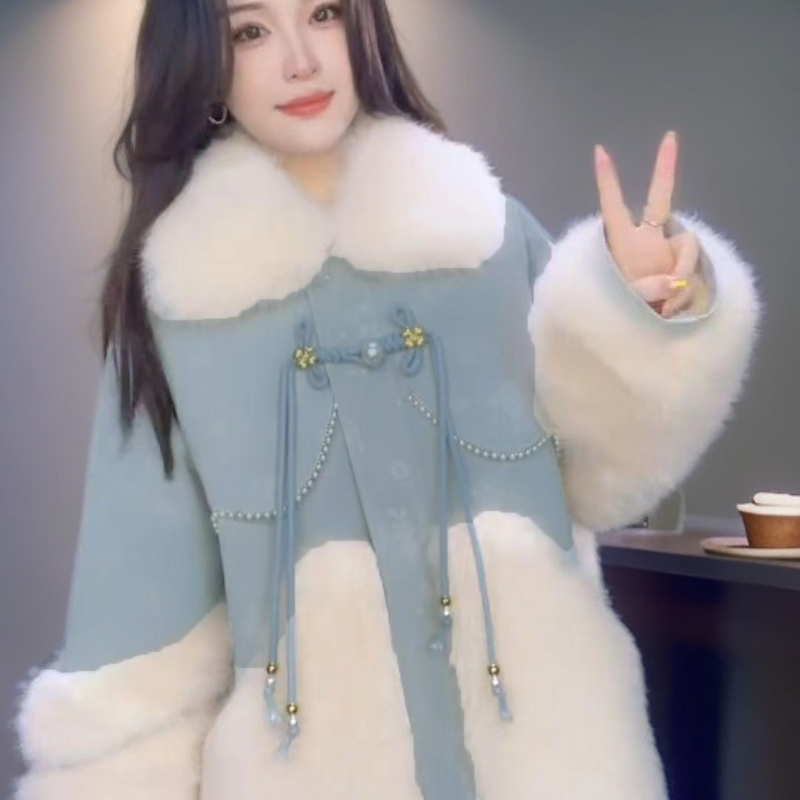 人造皮草 中长款成人女装加绒冬季国风仿皮草外套网红加厚百搭