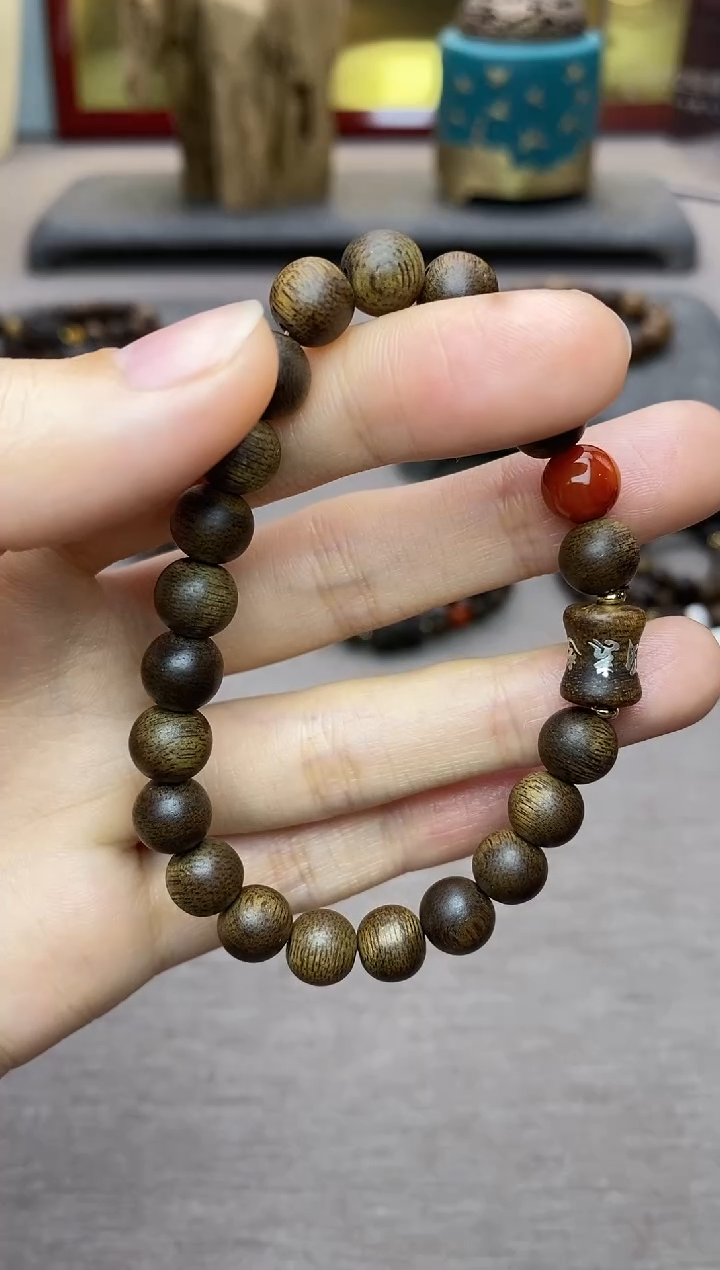 【闪购商品】沉香手串芽庄白棋08＋富森竹节六字镶嵌沉水