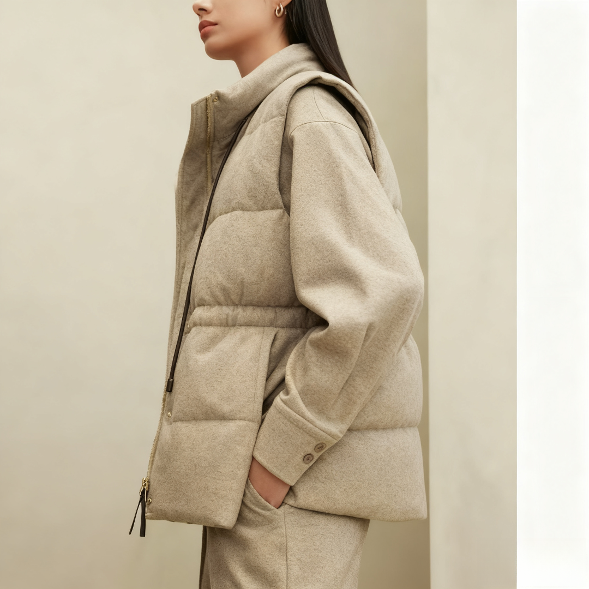 250324 小鄂 女装2025冬季新款立领抽绳百搭休闲羽绒马甲