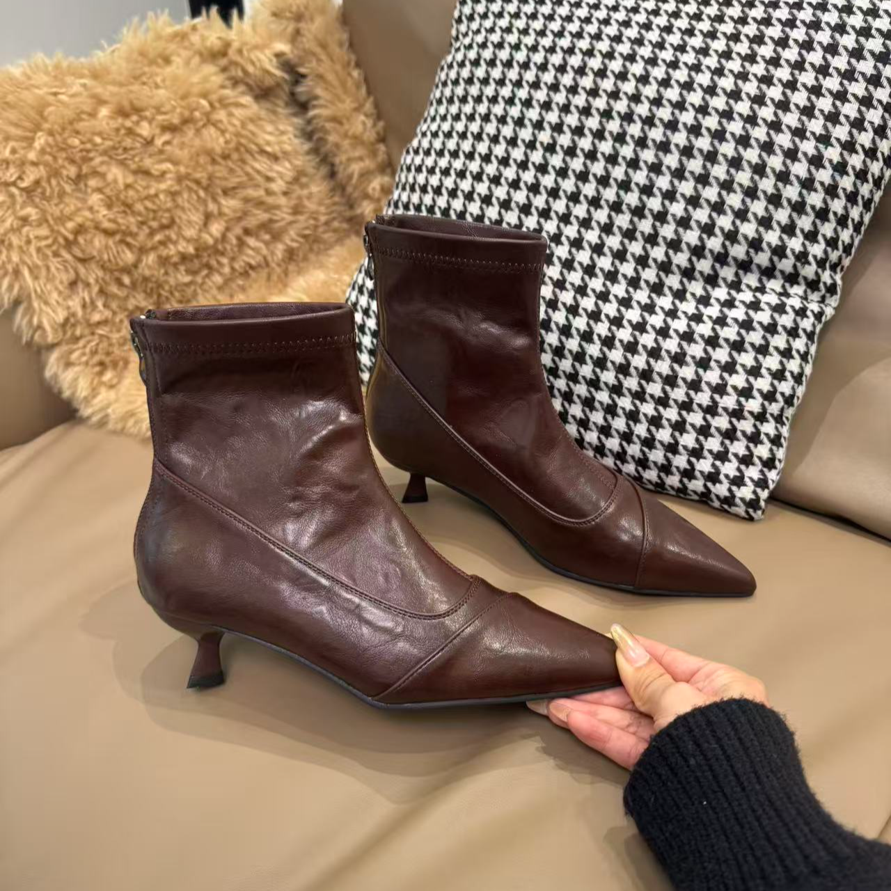 C-9659（3厘米）细跟拉链休闲风防滑短靴弹力高跟单靴气质