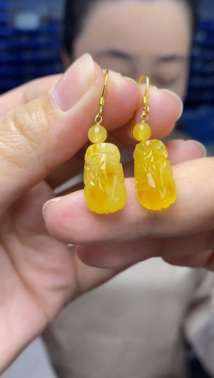 蜜蜡银S925镶嵌耳饰K2627