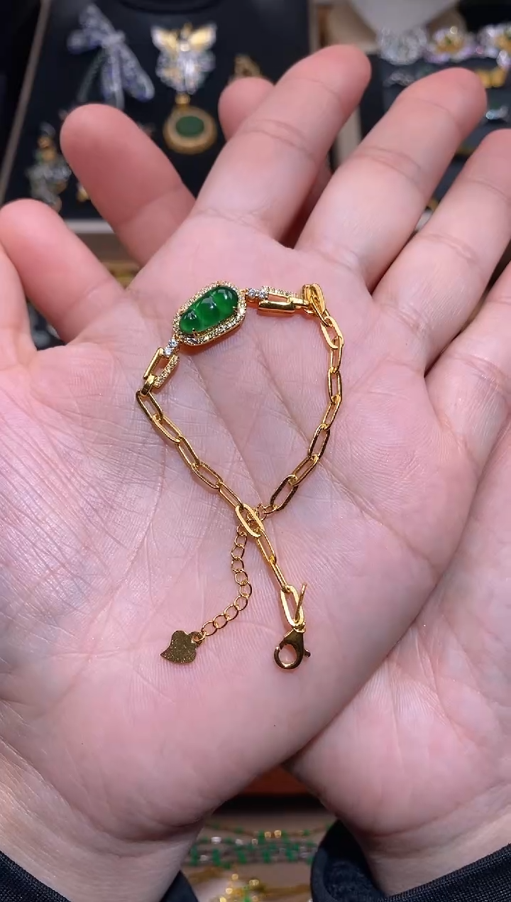 【闪购商品】翡翠手链银S925镶嵌豆子