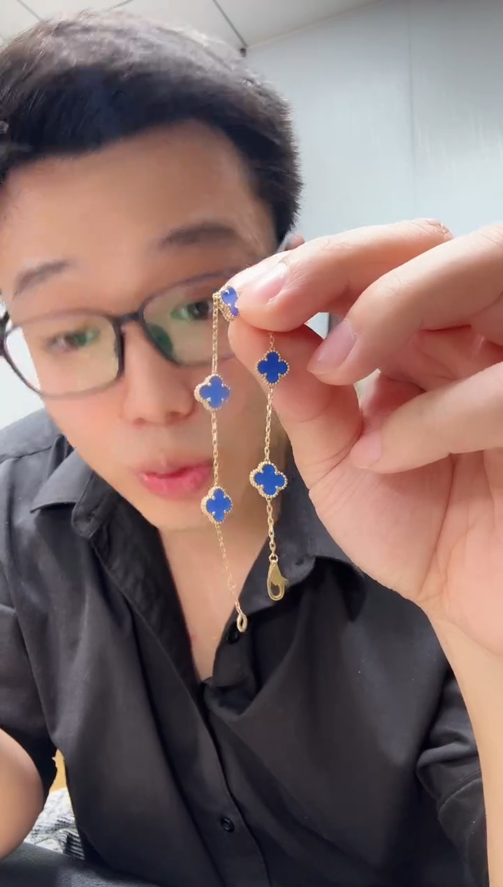 18K金镶嵌手链玛瑙/玉髓@*伟蓝色k黄，小号五花手链 