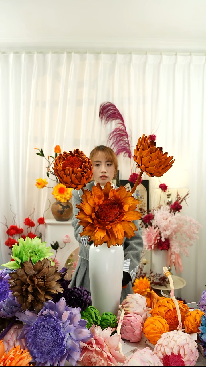 永生洋蓟 霸王花 三个头叶片有伤【复古橙】A37