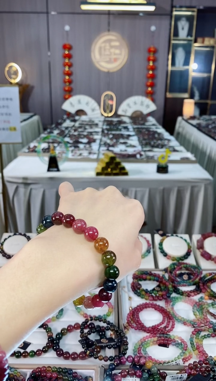 未镶嵌老矿碧玺色标冰体单圈手串9mm+碧玺dan多样性发货一条