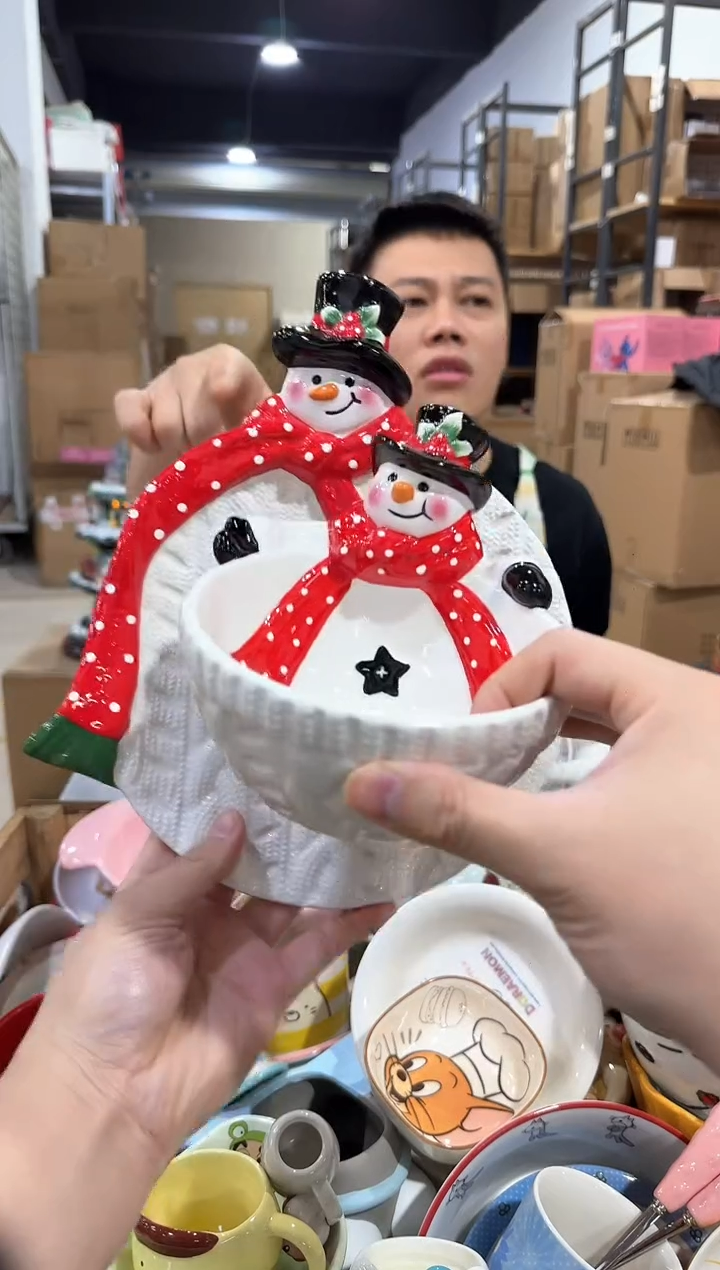 瓷片原盒雪人盘加雪人碗