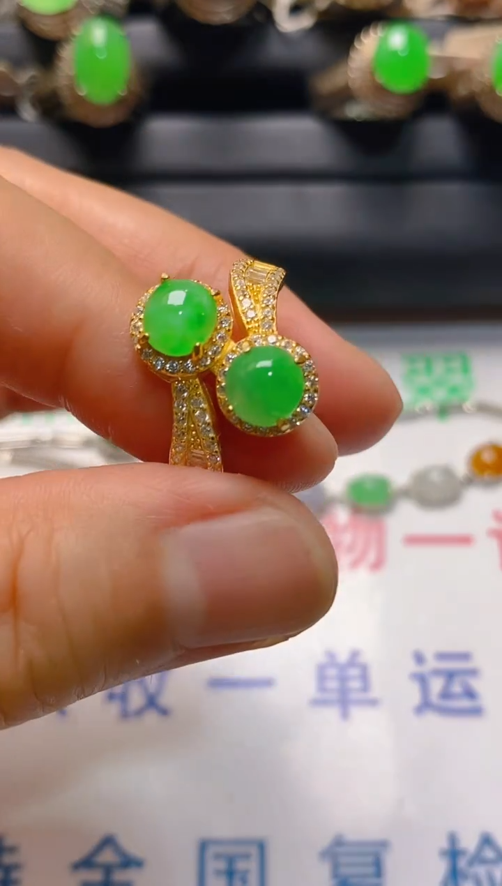 【闪购商品】翡翠耳饰银S925镶嵌天然A货翡翠1