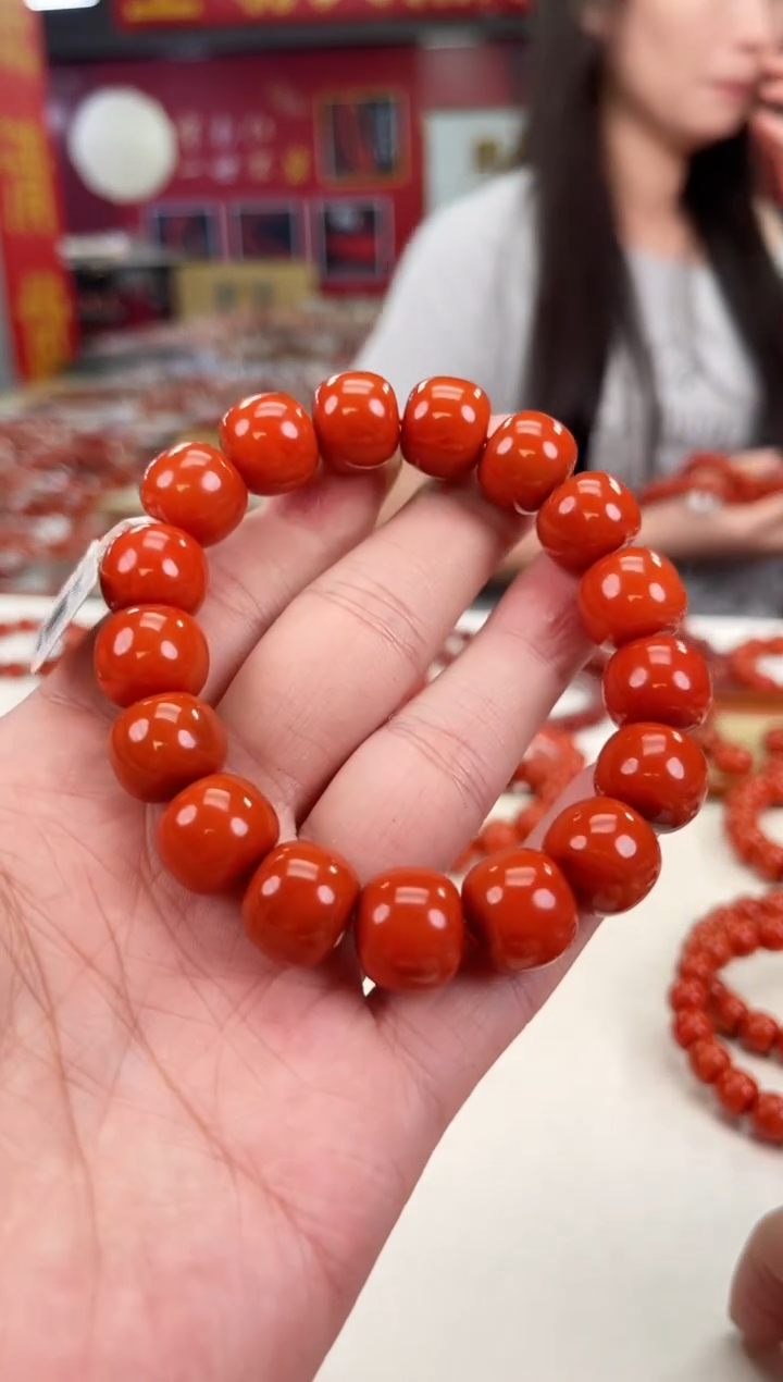 南红玛瑙瓦西老型手串14+未镶嵌康**祥一个/条