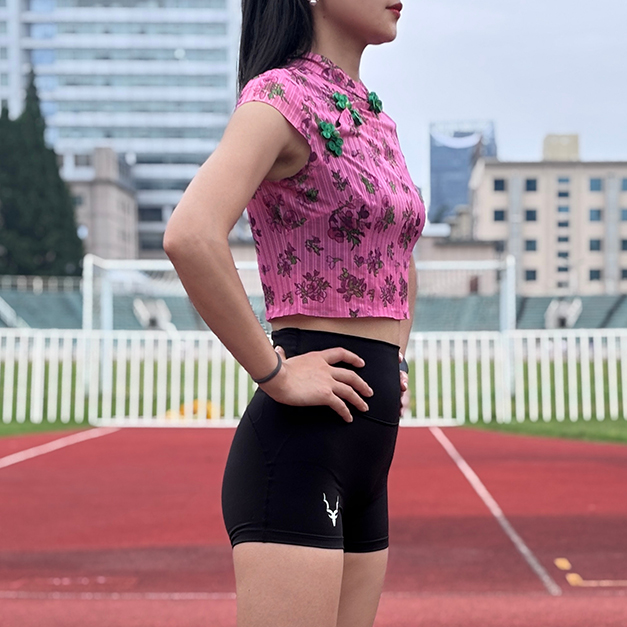 跟上羚羊高腰健身紧身三分裤后腰兜马拉松跑步透气速干显瘦
