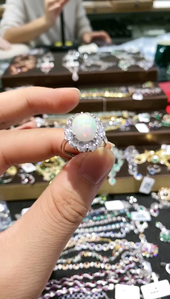 【闪购商品】欧泊戒指银S925镀金镶嵌戒指