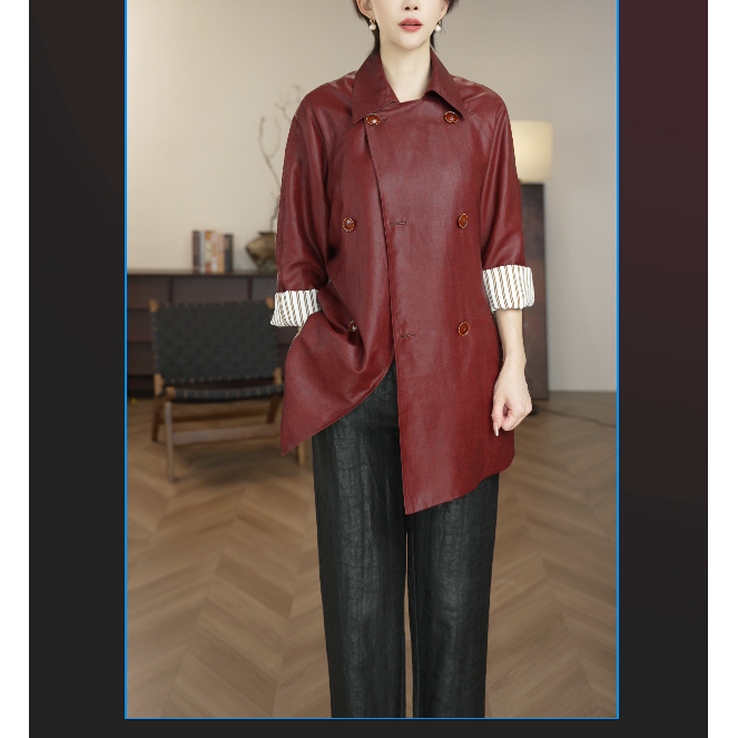 九儿家2025秋季新款100桑蚕丝香云纱红云纱风衣3777