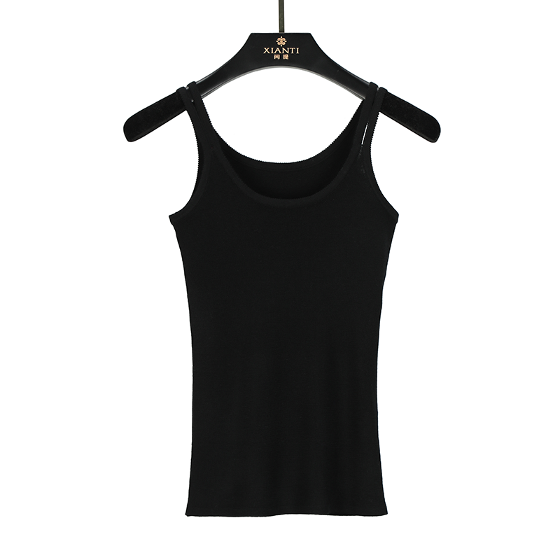 【轻奢-精致】高端无袖双肩带修身显瘦黑色圆领吊带女夏-2500081