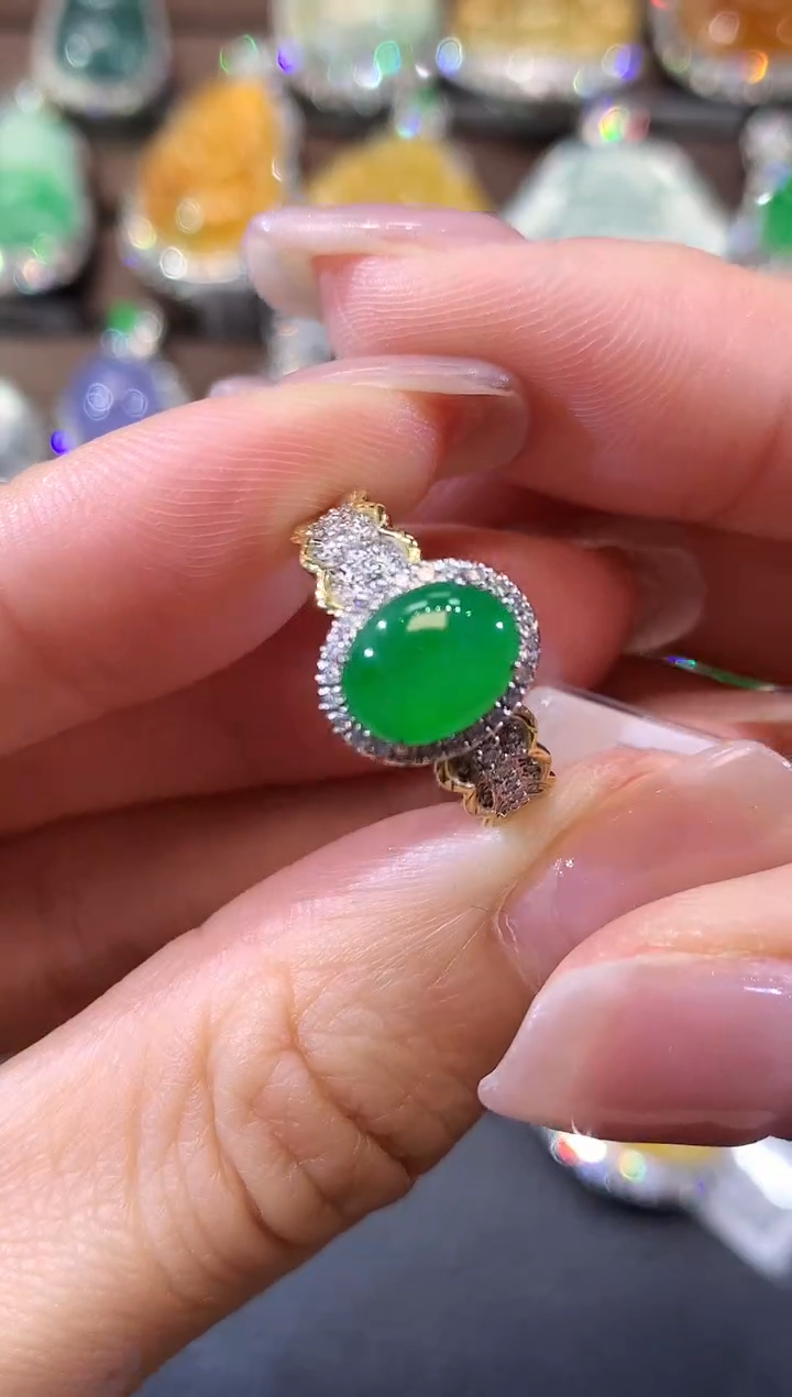 【闪购商品】翡翠戒指18K金镶嵌D25一件