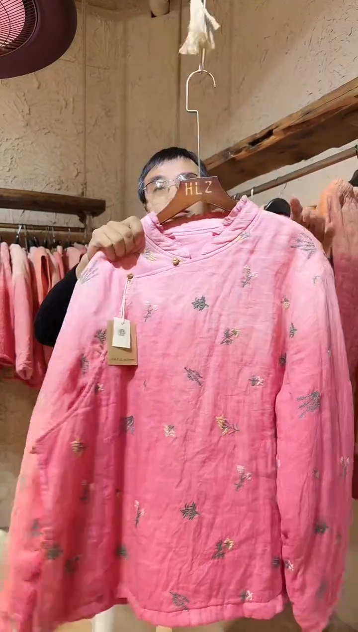 粉染植物染苎麻棉服