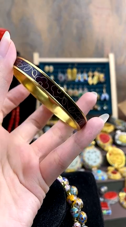 非遗手工艺 景泰蓝 手镯 齐宝烧 带证书 红色 60 花卉