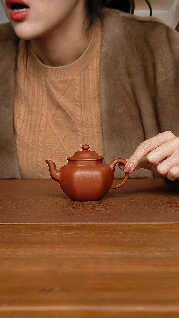 【闪购商品】紫砂茶杯李星辰老师 六方高笠  朱泥160cc