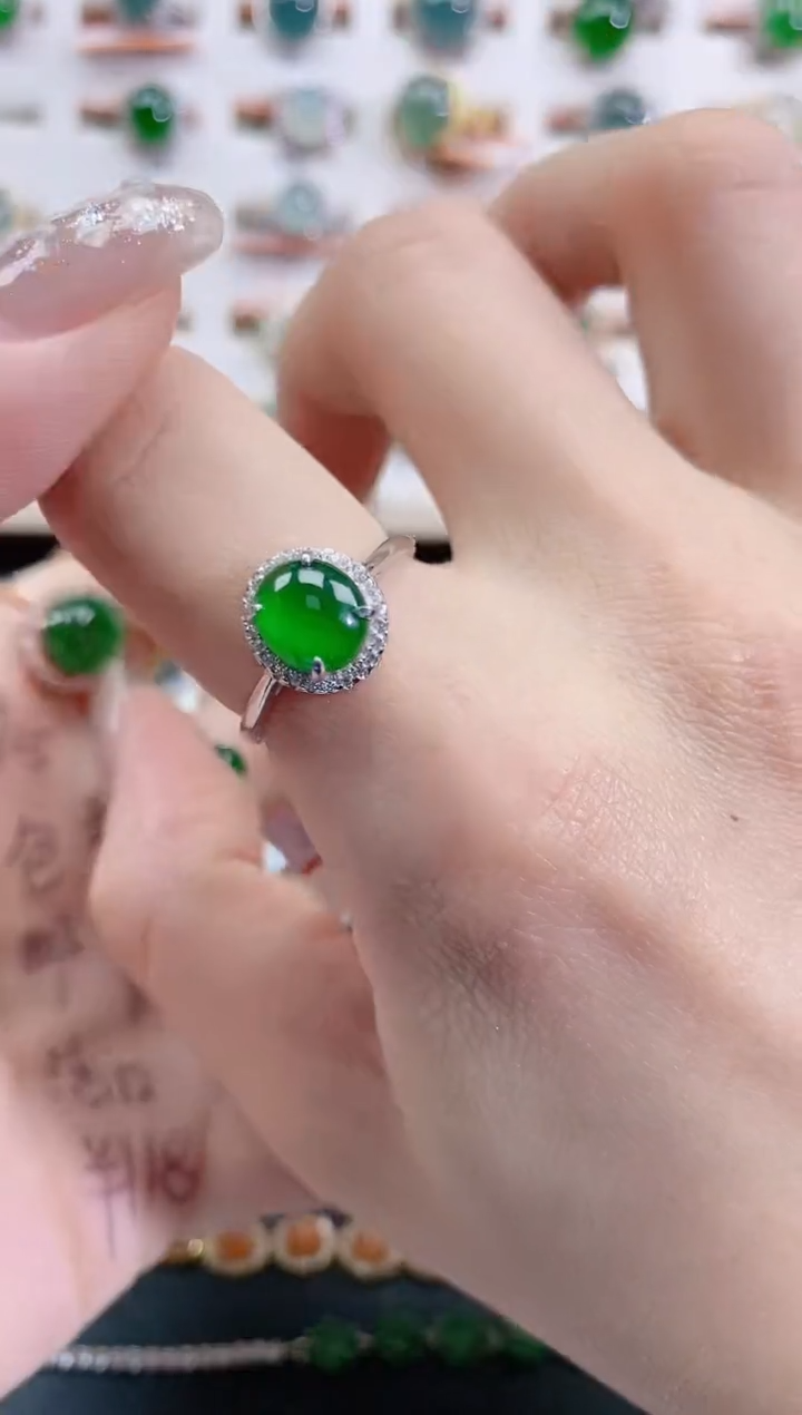 银S925镶嵌戒指翡翠天然翡翠