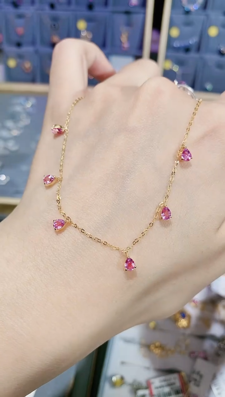 【闪购商品】彩色蓝宝石颈饰18K金镶嵌项链