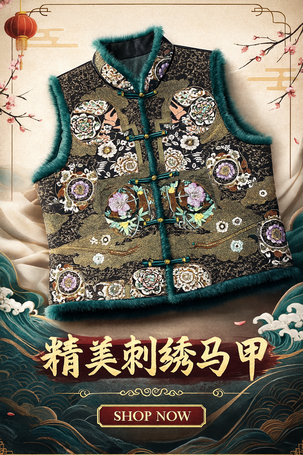 国风加绒刺绣水貂马甲女