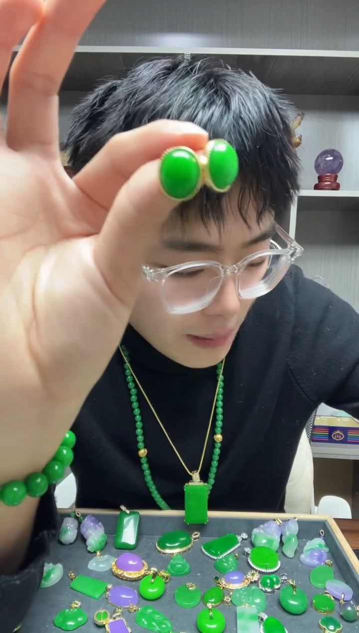 【闪购商品】翡翠耳钉14K金镶嵌耳钉