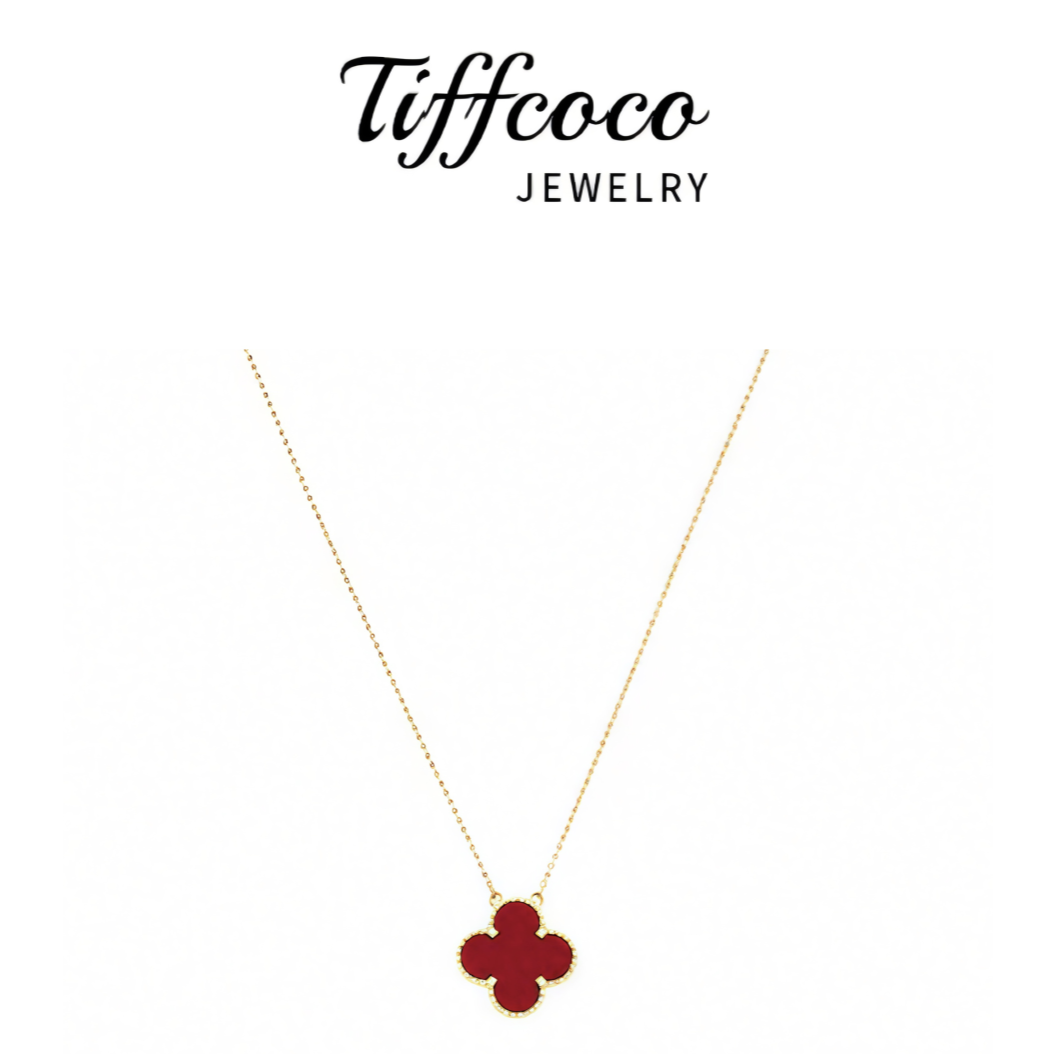 钛钢珐琅手链 Tiffcoco/轻奢高定百搭四叶草五花红贝项链