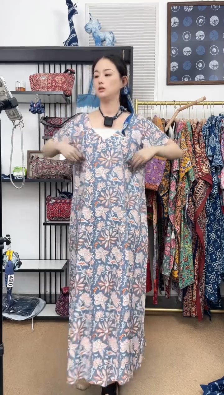 【闪购商品】348印度长绒棉拓印彩色坎肩裙