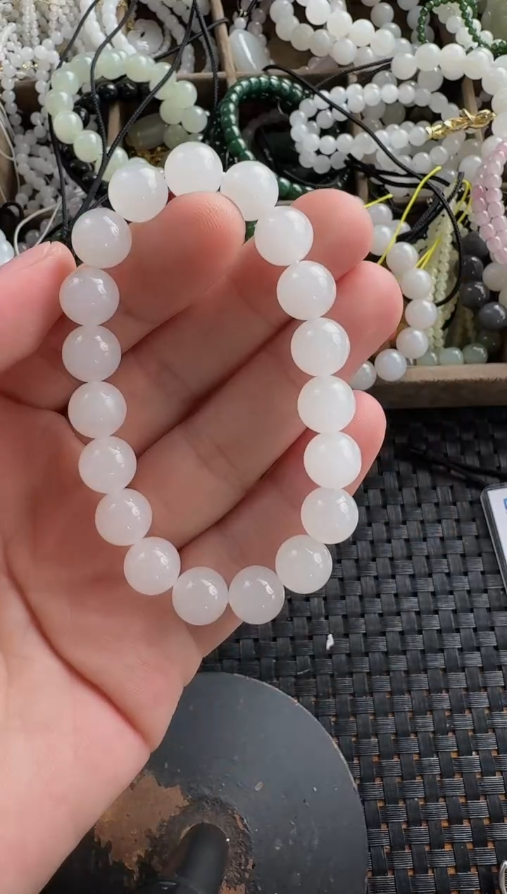 和田玉未镶嵌颈饰10mm白玉手串