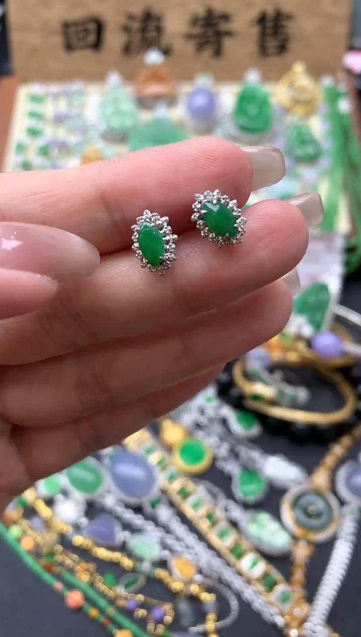 【闪购商品】翡翠耳饰18K金镶嵌154-中国好珍宝