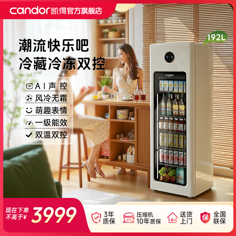 凯得冰吧冷冻冷藏大容量家用客厅高颜值透明冰箱风冷无霜一级能效