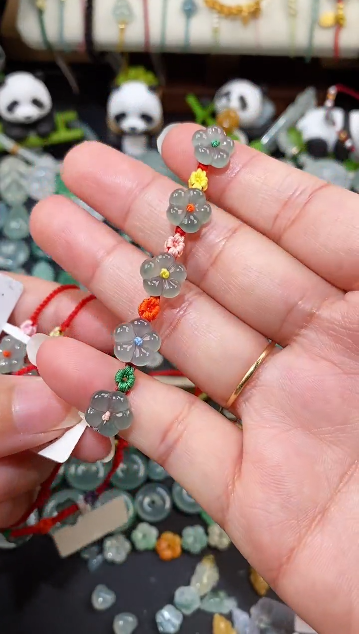散珠翡翠五花手绳  手围15