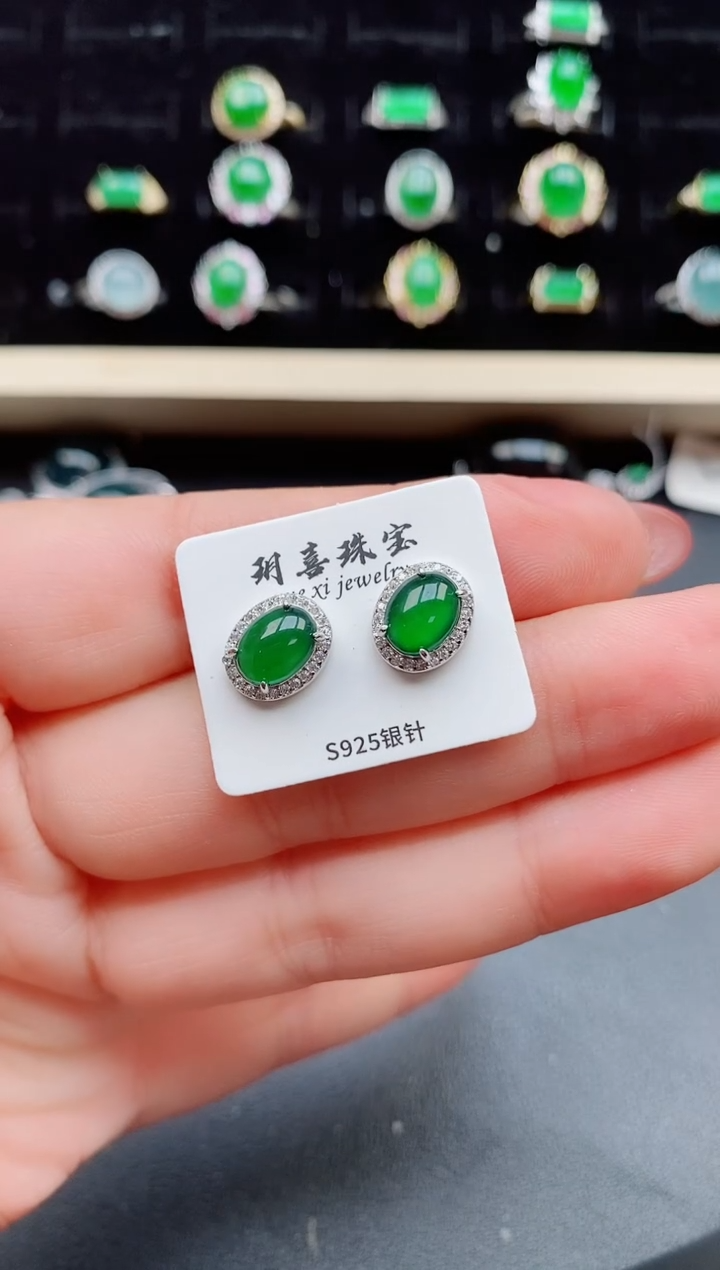 【闪购商品】翡翠耳饰银S925镶嵌508005