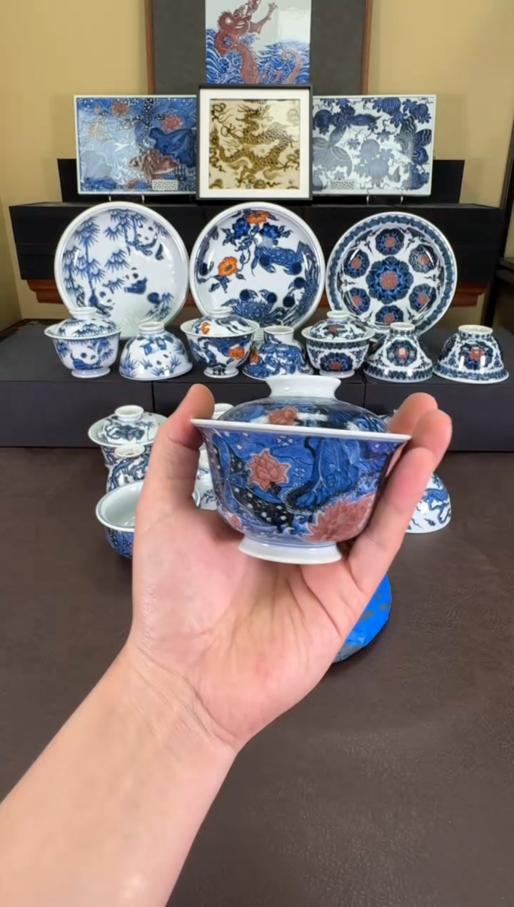 【闪购商品】二号釉鱼藻纹盖碗