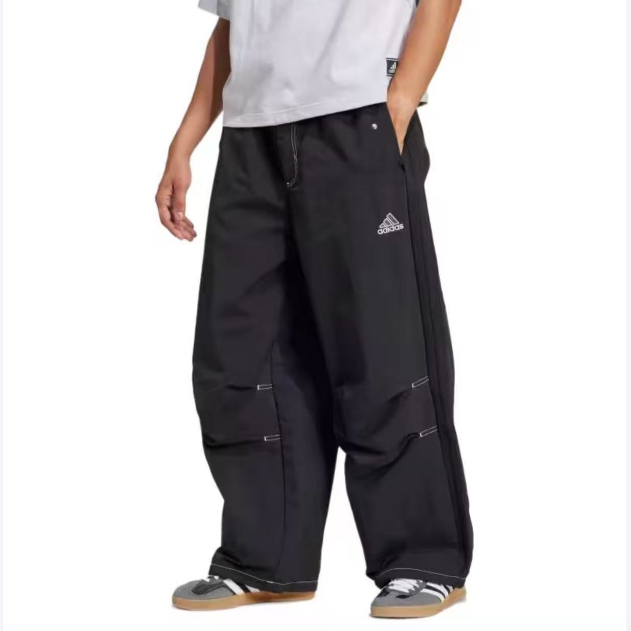【滔搏联动】Adidas Originals三叶草宽松纯色阔腿伞兵裤JD5415