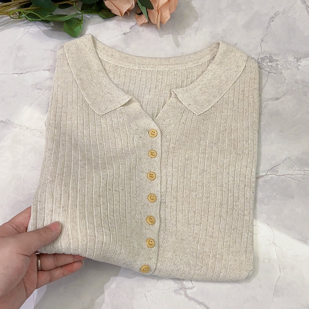 LB有运费补贴~花米色翻领小心机V领时尚天爽亚麻上衣