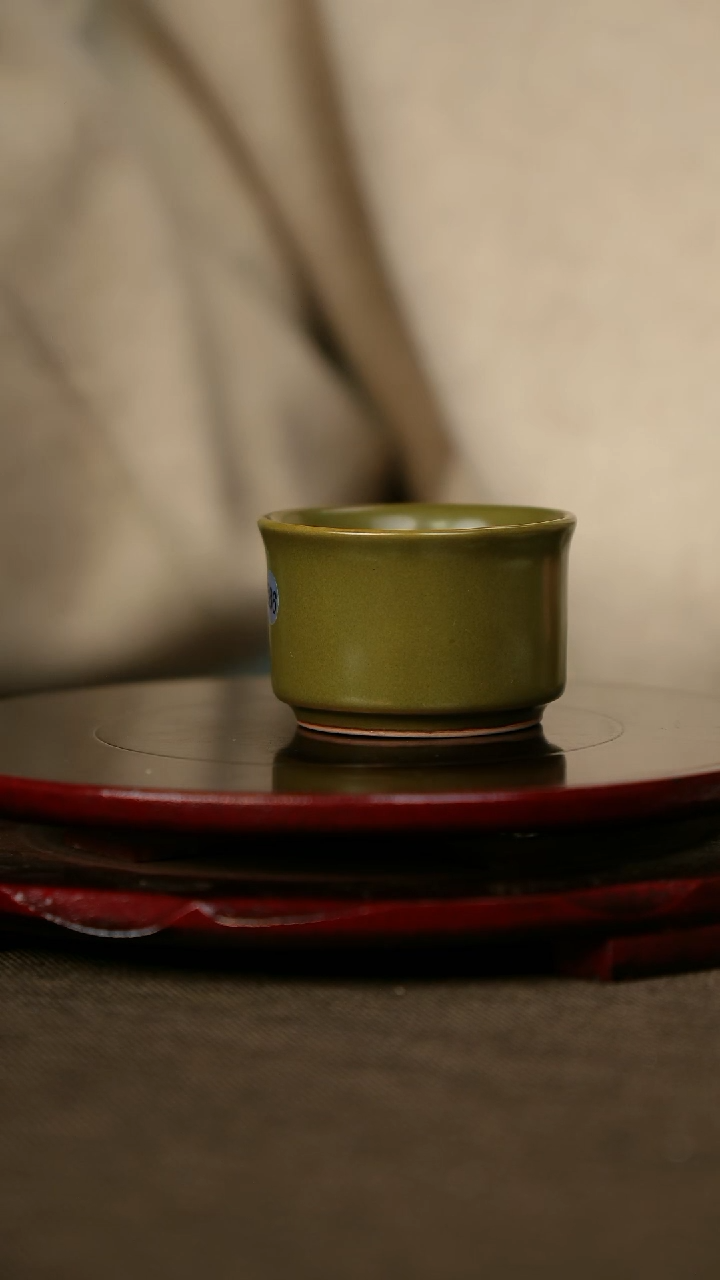 柴烧 扳指杯 黄金釉