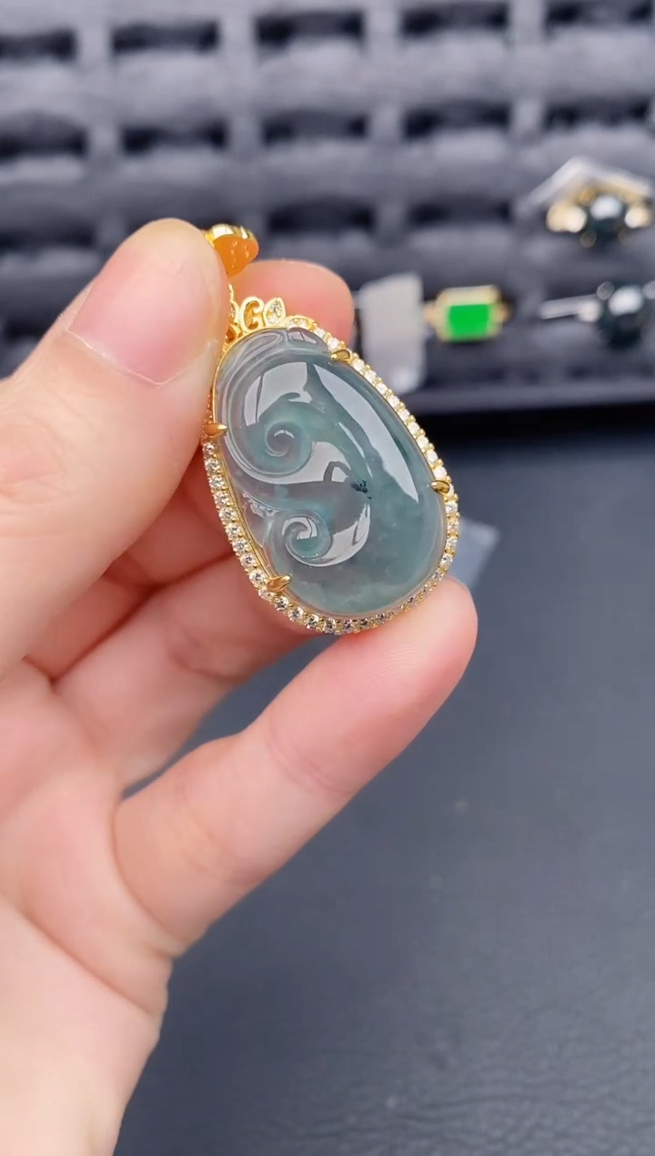 颈饰银S925镶嵌翡翠天然a货翡翠460