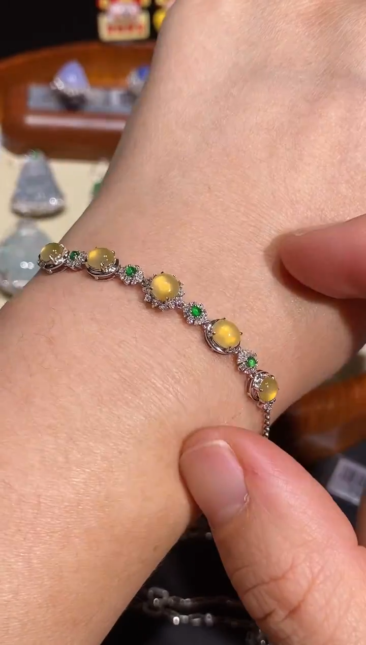 【闪购商品】翡翠手链18K金镶嵌手链