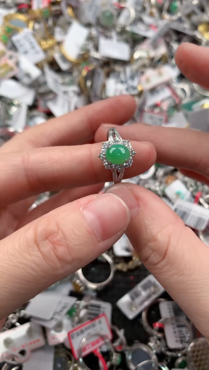 银S925镶嵌戒指翡翠6666----10
