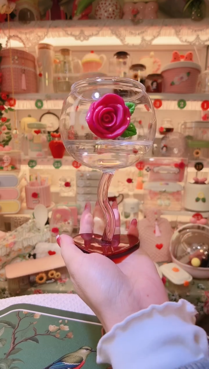 玫瑰花爱心红酒杯——手工制作品质好！