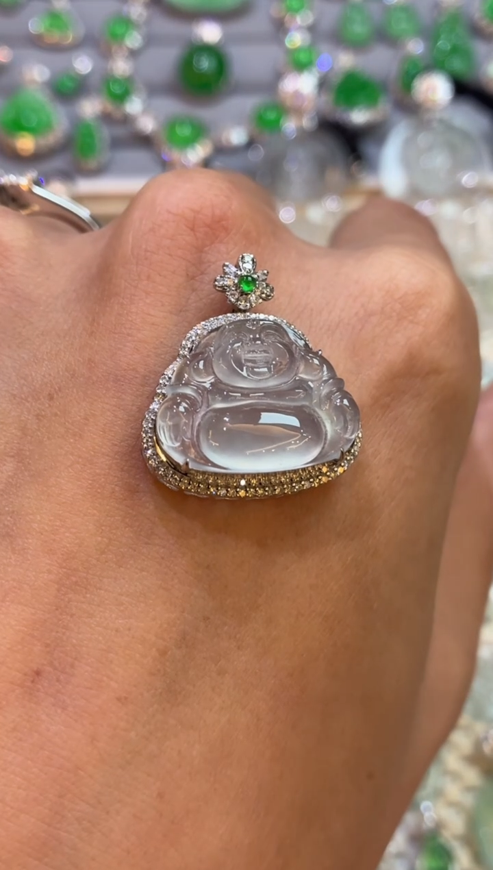 吊坠(不含链)18K金镶嵌翡翠佛公