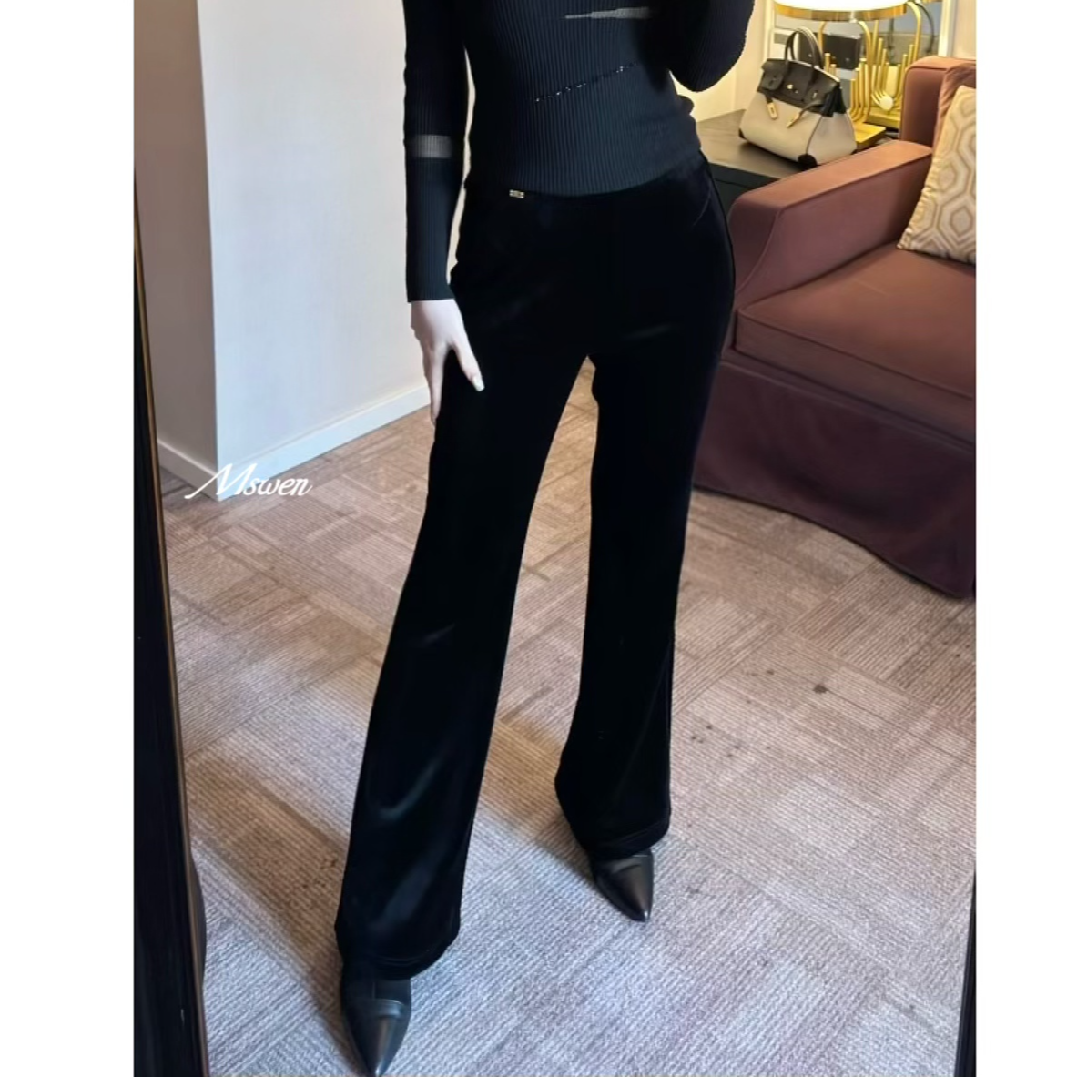 【WENZO】星辰~冬季百搭时尚垂坠感显瘦显腿长丝绒喇叭裤W251232