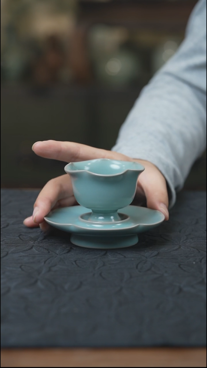 汝瓷 （拾汝）（天青）梅花盏微瑕