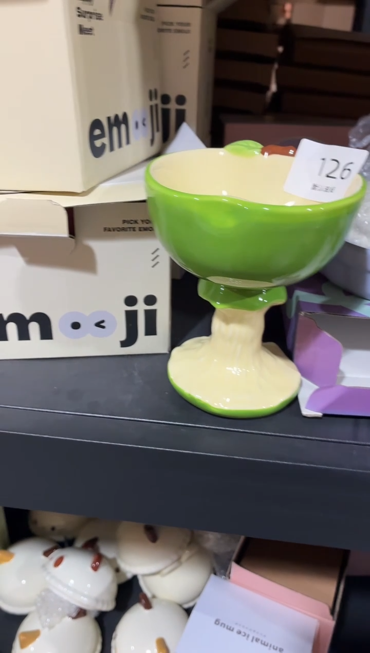 瓷126 青苹果高脚碗 正